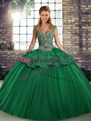 Trendy Green Sleeveless Beading and Appliques Floor Length Quinceanera Dress