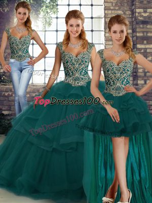 Sleeveless Lace Up Floor Length Beading and Ruffles Quinceanera Gown