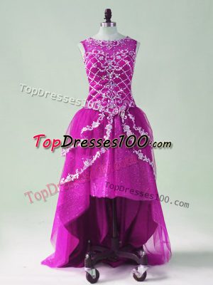 Fuchsia Sleeveless Tulle Zipper Going Out Dresses for Prom and Party