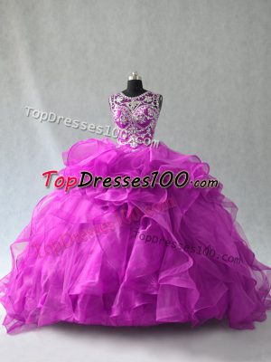 Purple Quinceanera Dresses Sweet 16 and Quinceanera with Beading and Ruffles Scoop Sleeveless Lace Up