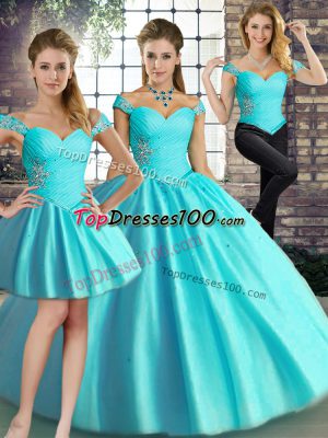 Off The Shoulder Sleeveless Tulle Vestidos de Quinceanera Beading Lace Up