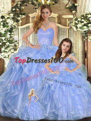 Organza Sweetheart Sleeveless Lace Up Ruffles Quince Ball Gowns in Lavender