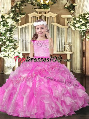 Scoop Sleeveless Pageant Dress for Teens Floor Length Beading and Ruffles Lilac Organza