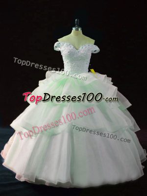 Apple Green Quinceanera Gowns Off The Shoulder Sleeveless Brush Train Lace Up