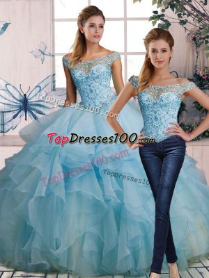 Organza Sleeveless Floor Length Quinceanera Gown and Beading and Ruffles