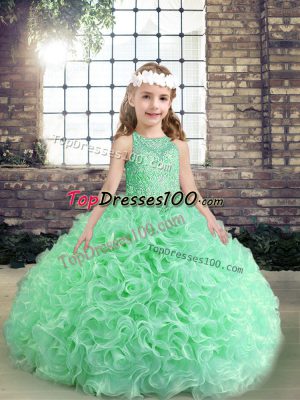 Apple Green Sleeveless Beading and Ruffles Floor Length Girls Pageant Dresses