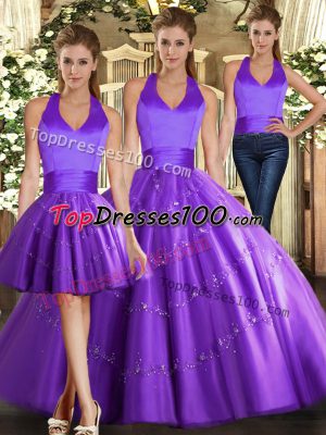 Tulle Sleeveless Floor Length Quince Ball Gowns and Beading