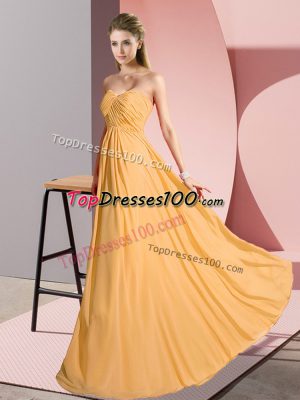 Floor Length Empire Sleeveless Gold Prom Dresses Lace Up