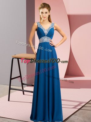 Custom Fit Blue Sleeveless Chiffon Lace Up Prom Dress for Prom and Party