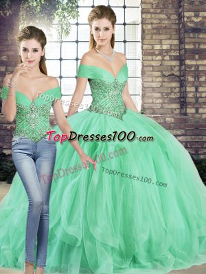Stylish Apple Green Sleeveless Tulle Lace Up Quinceanera Gowns for Military Ball and Sweet 16 and Quinceanera