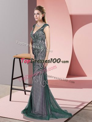 Sleeveless Sweep Train Beading Zipper Dress for Prom