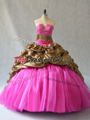 Best Selling Hot Pink Sleeveless Organza Brush Train Lace Up Sweet 16 Dresses for Sweet 16 and Quinceanera