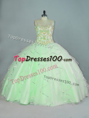 Spectacular Apple Green Straps Lace Up Beading and Ruffles Quince Ball Gowns Sleeveless
