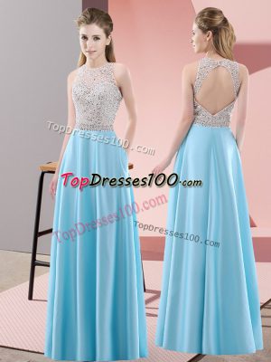 Scoop Sleeveless Backless Evening Dress Baby Blue Satin