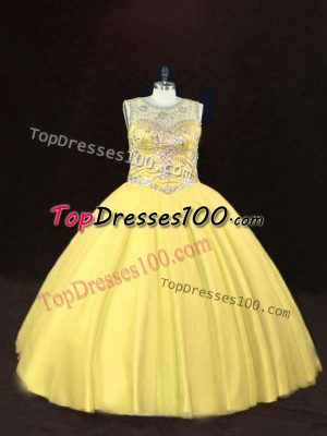 Ball Gowns Sweet 16 Dress Gold Scoop Tulle Sleeveless Floor Length Lace Up