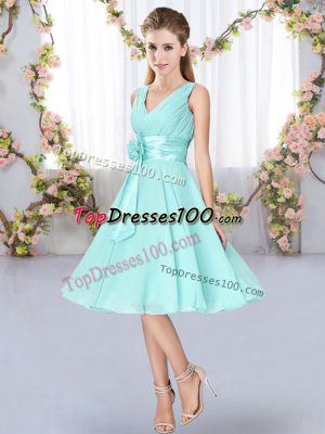Inexpensive Chiffon Sleeveless Knee Length Dama Dress and Hand Made Flower