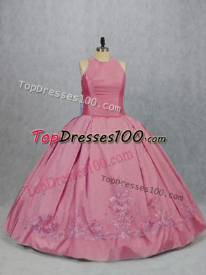 Custom Fit Floor Length Zipper Quince Ball Gowns Pink for Sweet 16 and Quinceanera with Embroidery