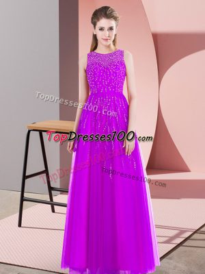 Scoop Sleeveless Tulle Prom Dress Beading Side Zipper