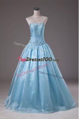 Baby Blue Sleeveless Organza Lace Up Quinceanera Gown for Sweet 16 and Quinceanera