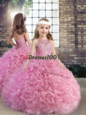 Pink Sleeveless Beading Floor Length Pageant Gowns For Girls
