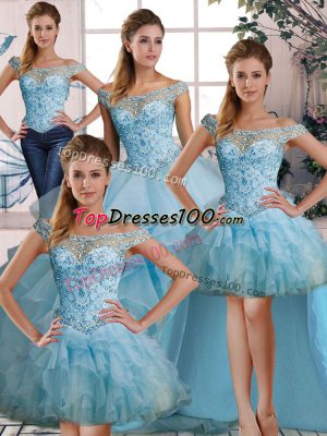 Light Blue Sleeveless Beading and Ruffles Floor Length Quinceanera Gown