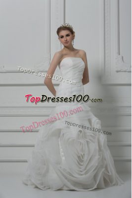 Sleeveless Brush Train Ruching Lace Up Bridal Gown