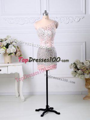 Pink Column/Sheath Beading Evening Dress Side Zipper Satin Sleeveless