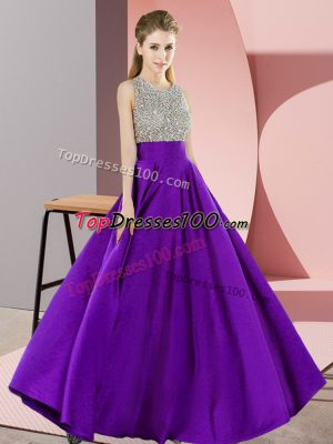 Beading Homecoming Dress Purple Backless Sleeveless Floor Length