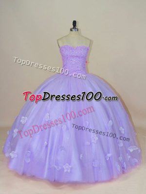 Captivating Lavender Sweetheart Backless Beading and Hand Made Flower Quinceanera Dresses Sleeveless