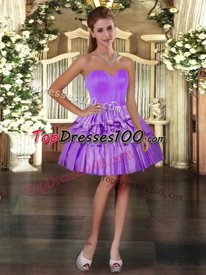 Nice Mini Length Lace Up Prom Gown Purple for Prom and Party with Ruffled Layers