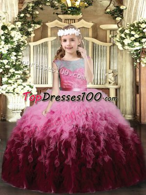 Trendy Pageant Dress for Teens Multi-color Scoop Tulle Sleeveless Floor Length Backless