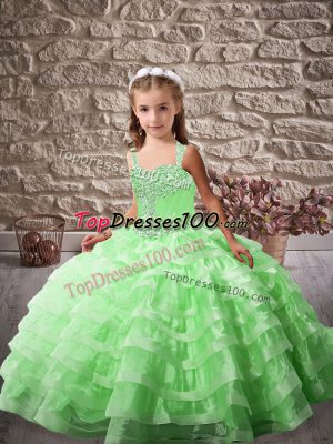 Enchanting Sleeveless Brush Train Beading and Ruffled Layers Kids Formal Wear