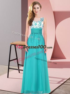 Affordable Floor Length Teal Wedding Guest Dresses Scoop Sleeveless Backless