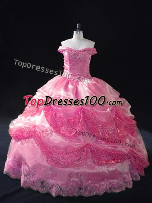 Discount Rose Pink Quinceanera Gowns Sweet 16 and Quinceanera with Beading and Sequins Off The Shoulder Sleeveless Lace Up