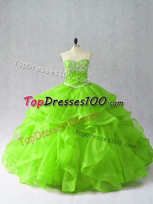 Fashionable Lace Up Sweet 16 Dress Beading and Ruffles Sleeveless Floor Length