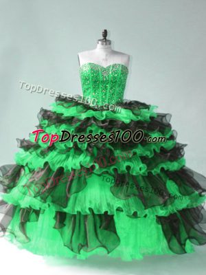 Elegant Sweetheart Sleeveless Lace Up Vestidos de Quinceanera Green Organza