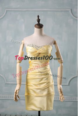 Suitable Yellow Column/Sheath Beading and Ruching Prom Party Dress Side Zipper Taffeta Sleeveless Mini Length