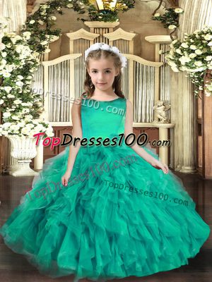 Top Selling Turquoise Sleeveless Tulle Lace Up Pageant Dress Wholesale for Party and Wedding Party
