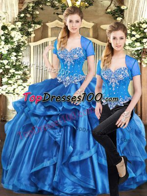 Superior Sleeveless Beading and Ruffles Lace Up Sweet 16 Dress