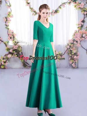 Top Selling Turquoise Empire Ruching Wedding Party Dress Zipper Satin Half Sleeves Ankle Length