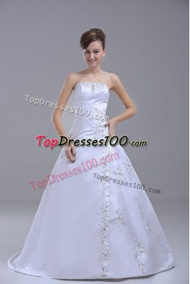 Captivating White Sleeveless Satin Brush Train Lace Up Wedding Dresses for Wedding Party