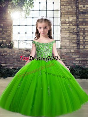 Sleeveless Beading Lace Up Kids Pageant Dress