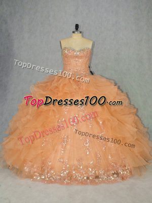 Clearance Orange Lace Up Sweetheart Beading and Ruffles Ball Gown Prom Dress Organza Sleeveless