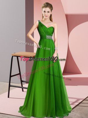 Romantic One Shoulder Sleeveless Chiffon Prom Gown Beading Brush Train Criss Cross