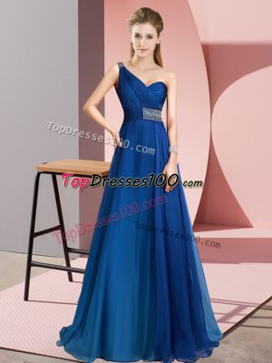 Superior Sleeveless Brush Train Criss Cross Beading Evening Dress