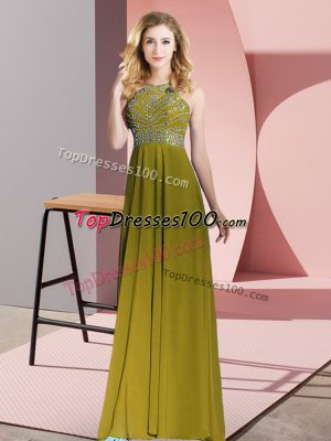 Olive Green Sleeveless Beading Floor Length Homecoming Dress