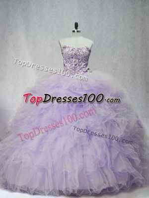 Charming Sleeveless Ruffles Lace Up Ball Gown Prom Dress with Lavender Brush Train