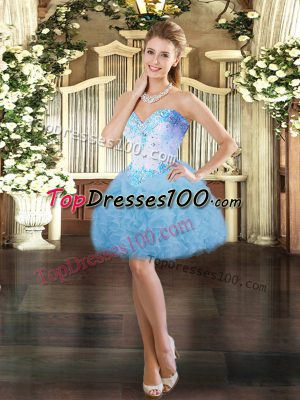 Sleeveless Lace Up Mini Length Beading and Ruffles Prom Dresses