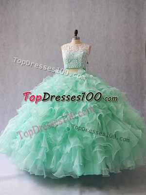 Beautiful Floor Length Apple Green 15th Birthday Dress Scoop Sleeveless Zipper