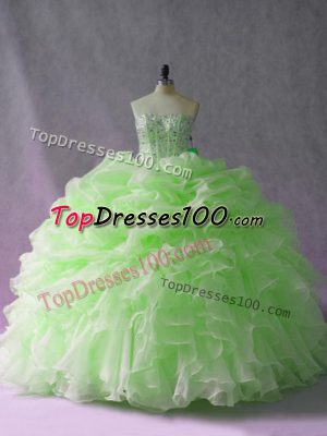 Green Lace Up Sweetheart Beading and Ruffles and Pick Ups Quinceanera Dresses Organza Sleeveless Brush Train